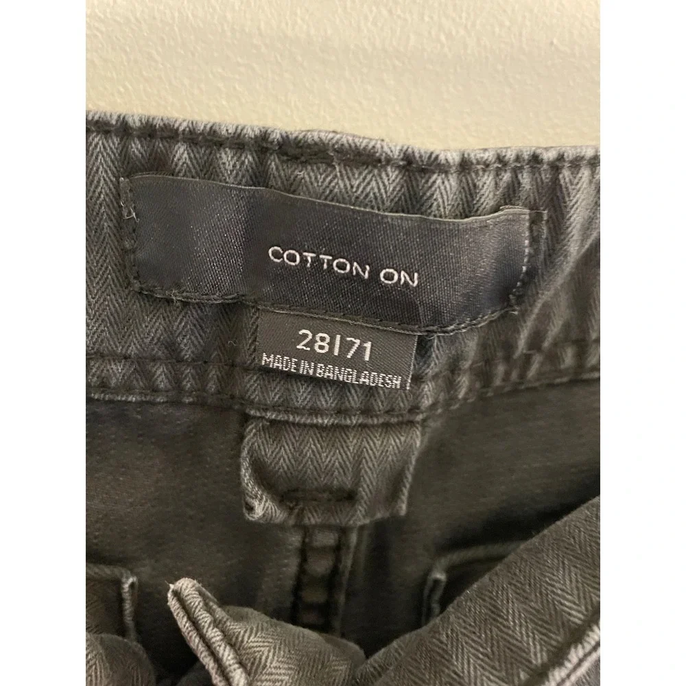Cotton On Mens Cargo Pants 28 Black Herringbone‎ Utility Workwear Trousers 28171